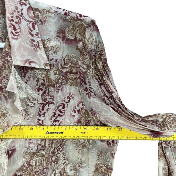 Vintage Notations Womens XL Sheer Chiffon Ruffled Crinkle Boho Button Up Blouse - Picture 9 of 15